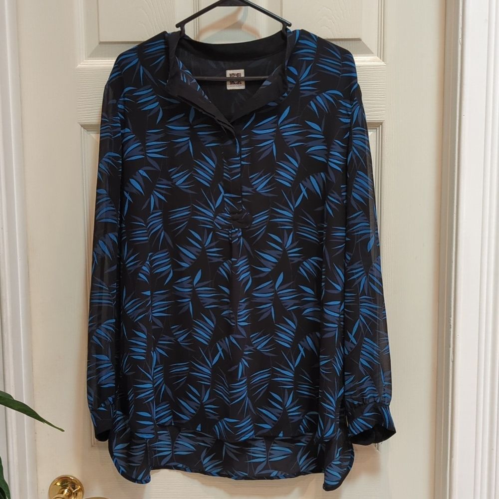 Anne Klein Women's Long Sleeve Ceylon Blouse w/Sheer Sleeves 3/4 Button Size 2X